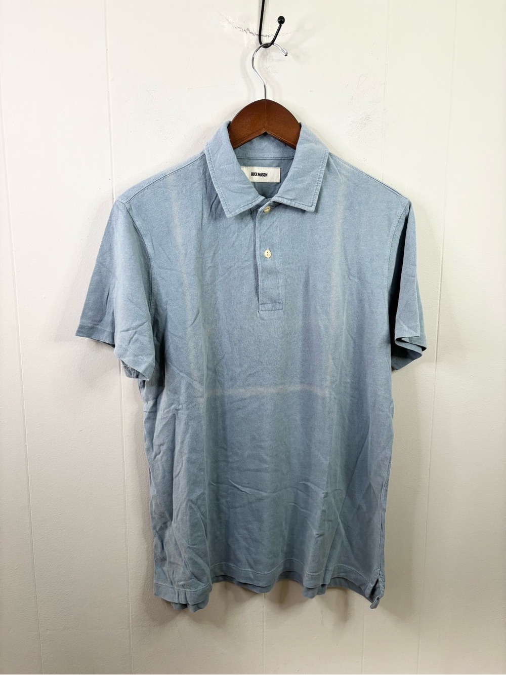 Buck Mason blue indigo dipped cotton polo size M new flaw